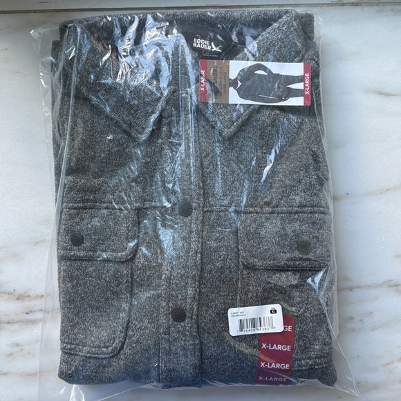 Eddie Bauer Men's Sweater Fleece Shirt Jacket - Heather Ebony - Picture 3 of 3